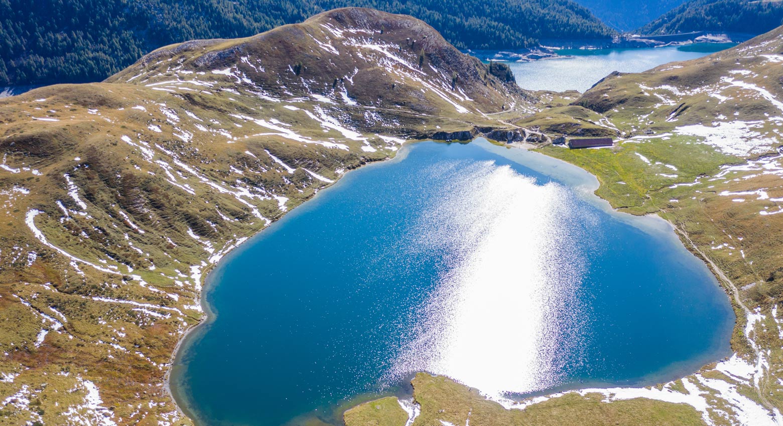 Aerial view Alpine lake view tin Ticino canton, Switzerland