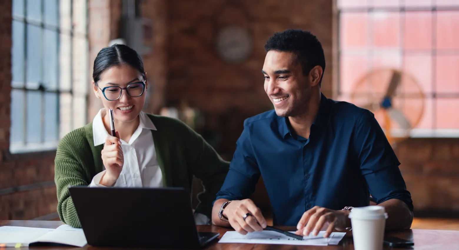 Woman and men in office