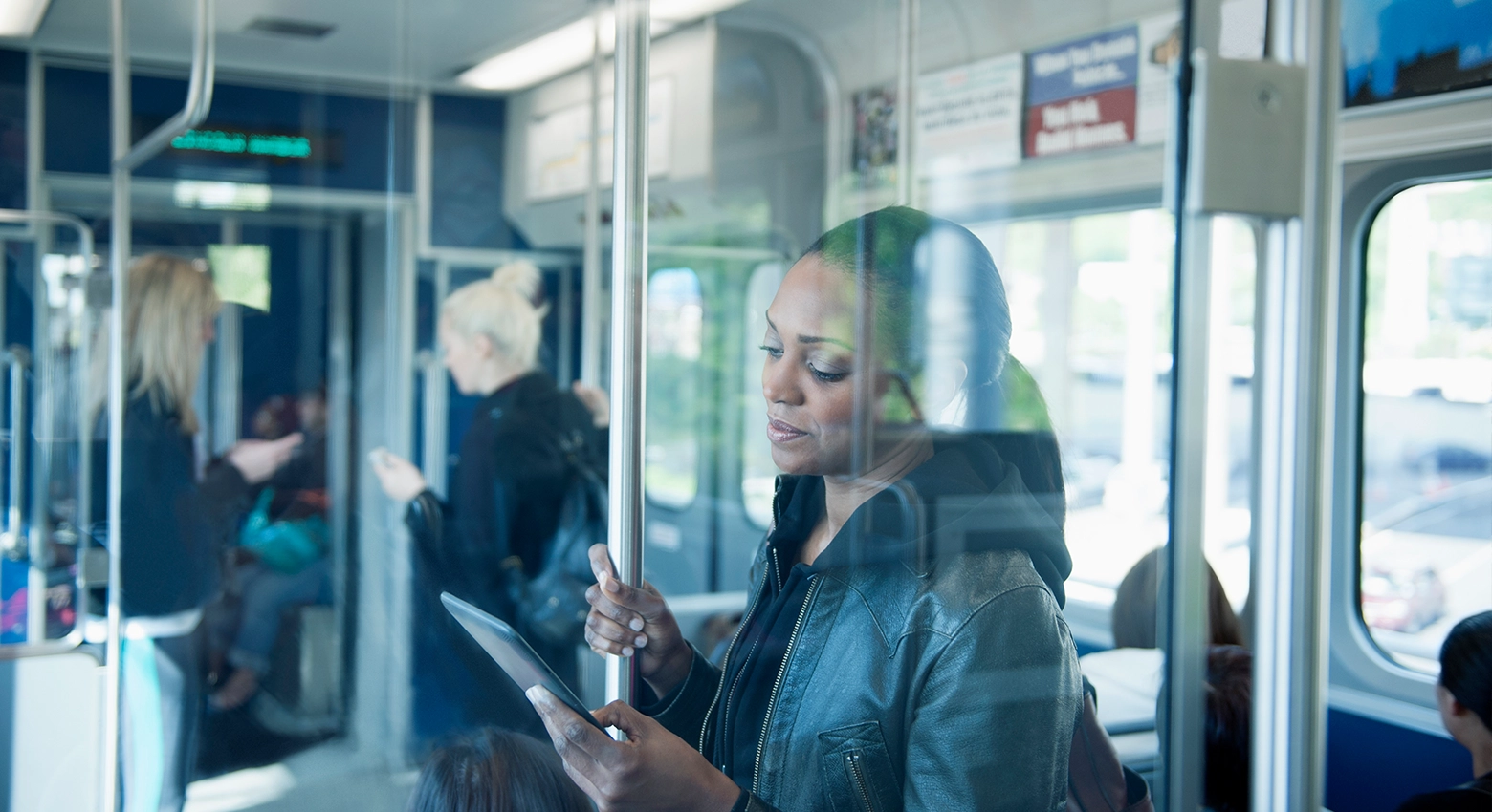 Woman reading tablet