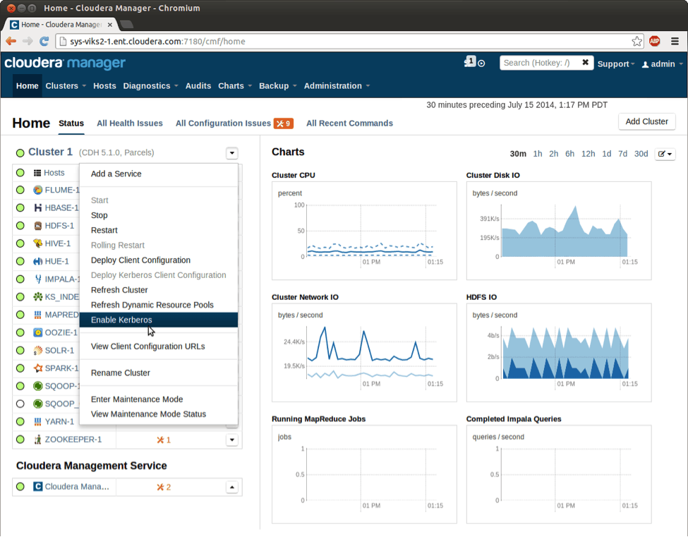 Triggering the Enable Kerberos Wizard