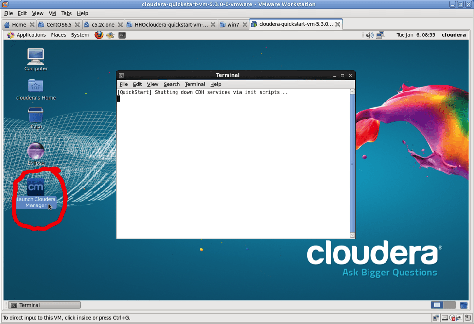 Start up the VM and activate Cloudera Manager