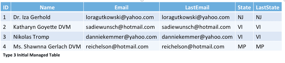 Type 3 initial managed table