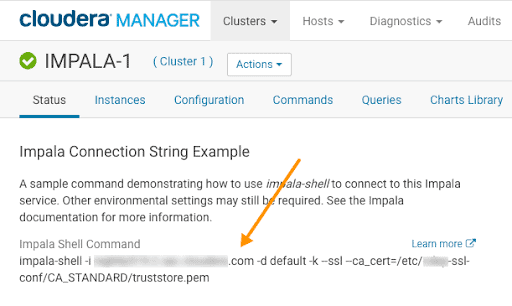 An Impala Connection String Example is listed at the top of the page