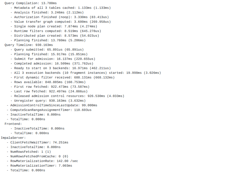 Here’s the first section of the query profile from our example and where we’ll focus for our small queries