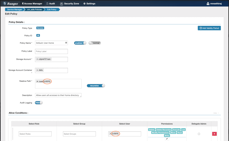 Ranger policy for ADLS-Gen2