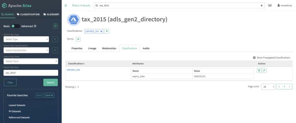 Figure 13: EXPIRES_ON classification on ADLS-Gen2 directory, with expiry_date