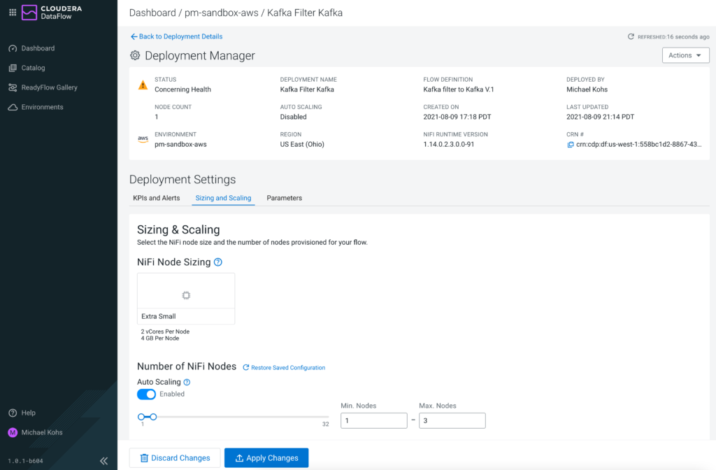 Figure 9: The Deployment Manager allows users to change deployment configurations without redeploying the data flow