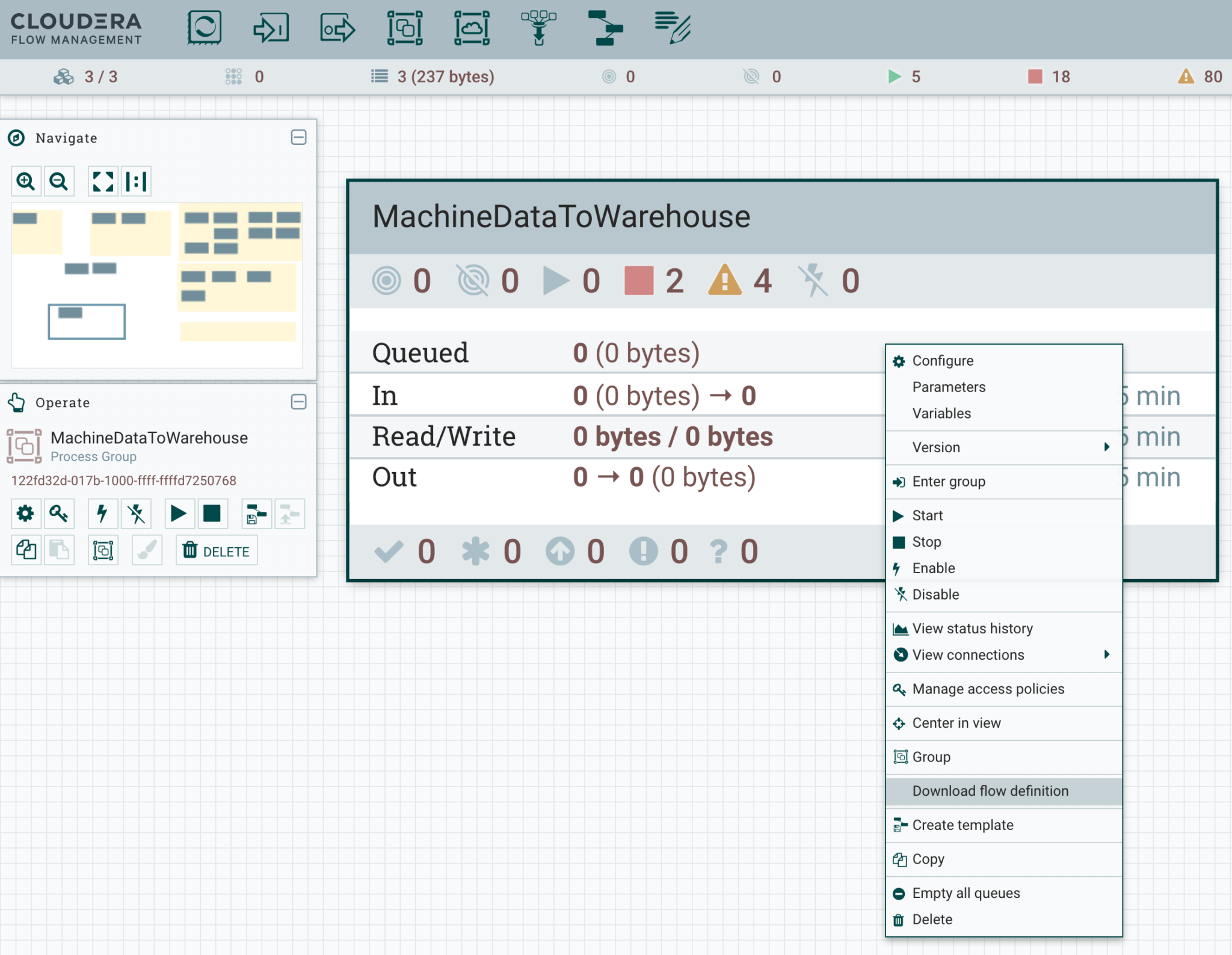 Figure 3: Export a NiFi process group from an existing cluster