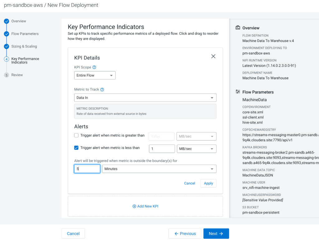 Figure 7: Define KPIs and alerts to stay on top of important data flow metrics