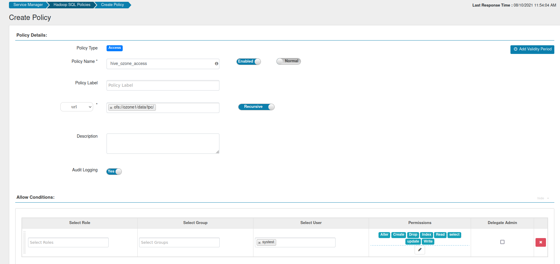 Create policy step screen