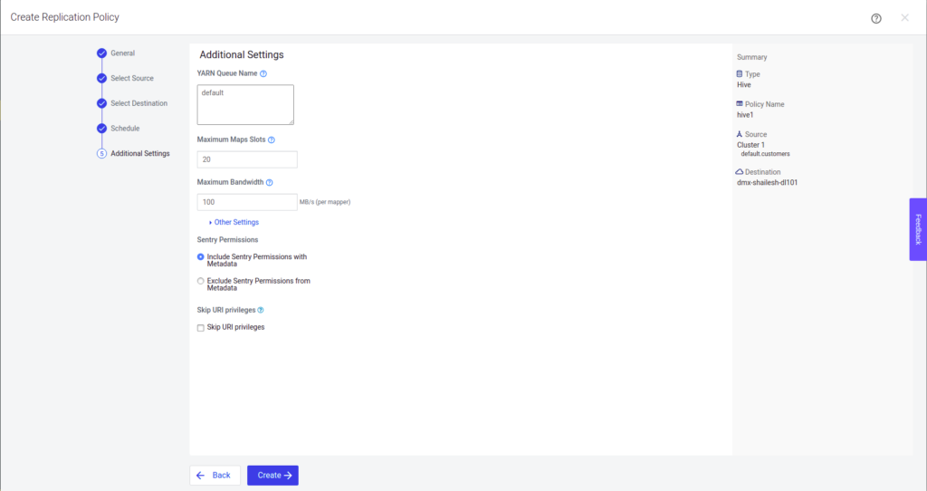 Step 5: Provide details about the Export task which is executed on the source cluster and click Create.