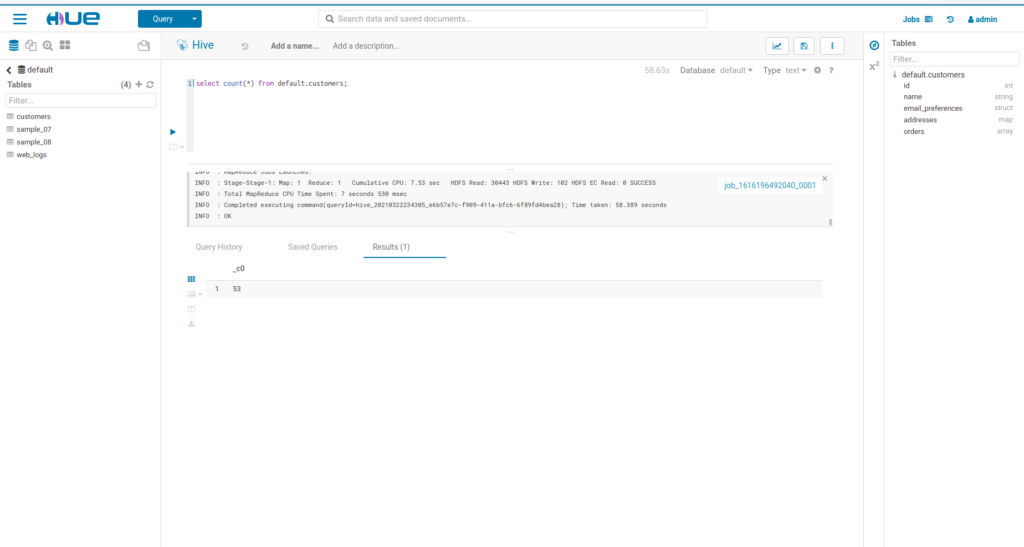 The number of rows in default.customers