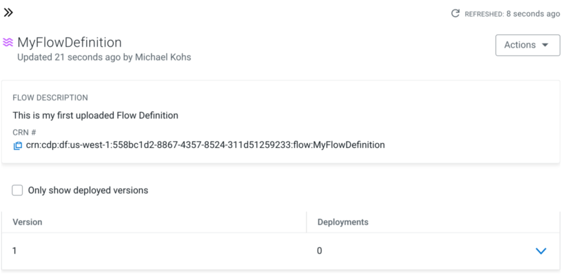 Figure 12: The flow definition has been imported successfully to the catalog