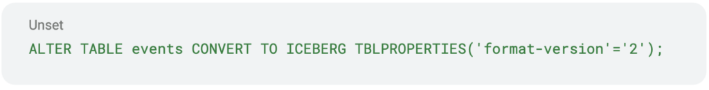 CONVERT TO ICEBERG