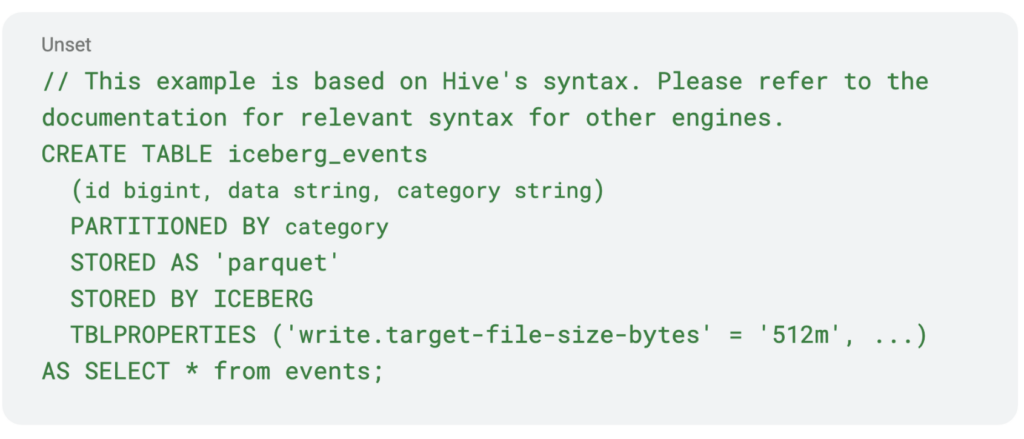 Example based on Hive's syntax