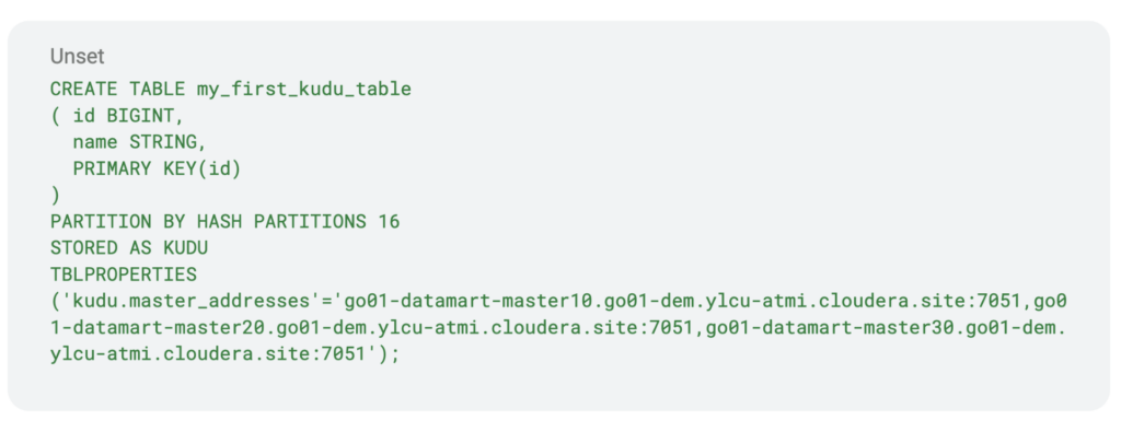 Kudu DH cluster query