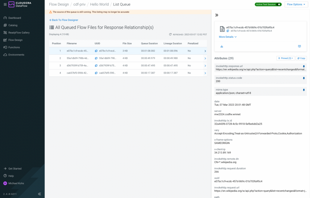 Figure 6: While listing the content of a queue, you can pin attributes for easy access