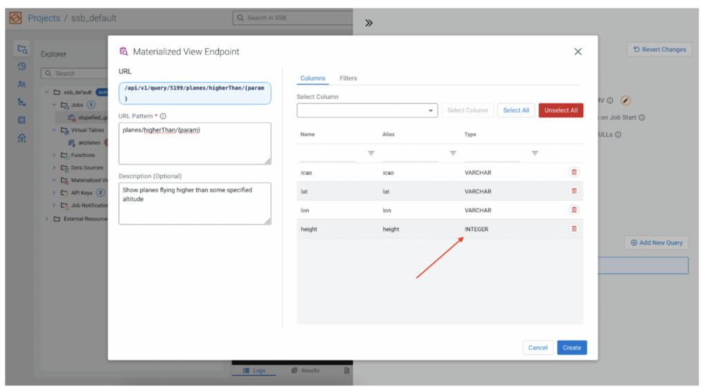 Corrected URL Materialized View Endpoint