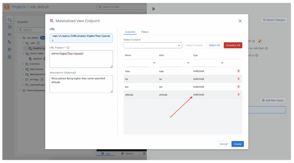 Materialized View Endpoint - Columns