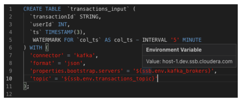 Placeholder in table definition