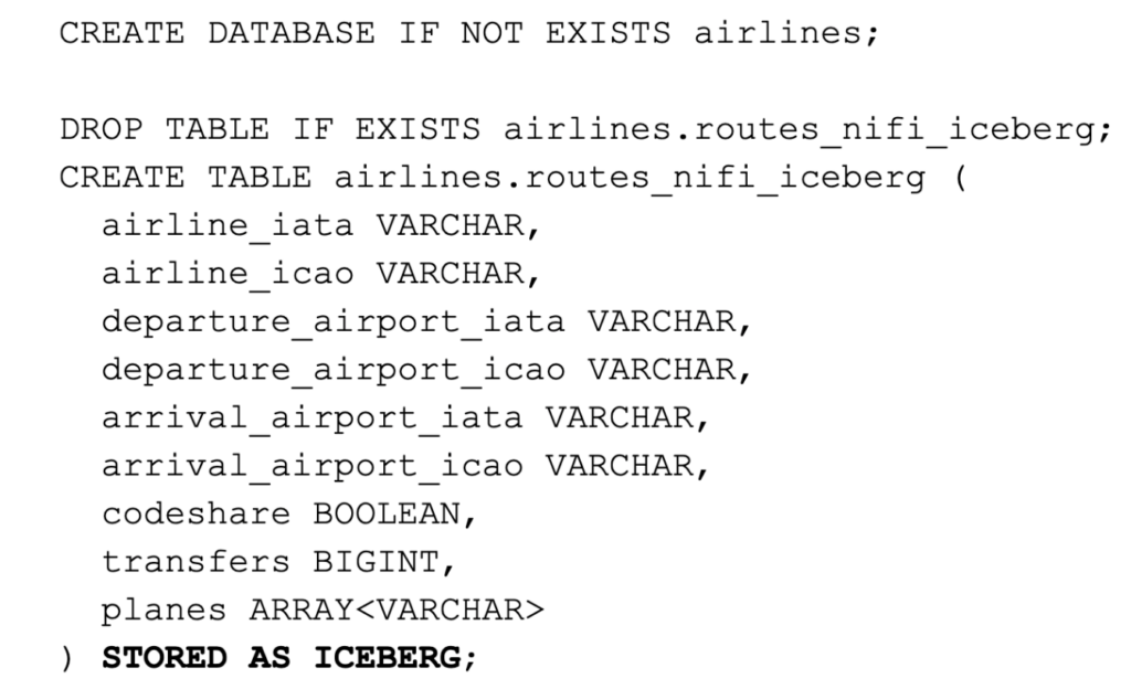 Iceberg table for NiFi ingestion in Hue/Impala execution