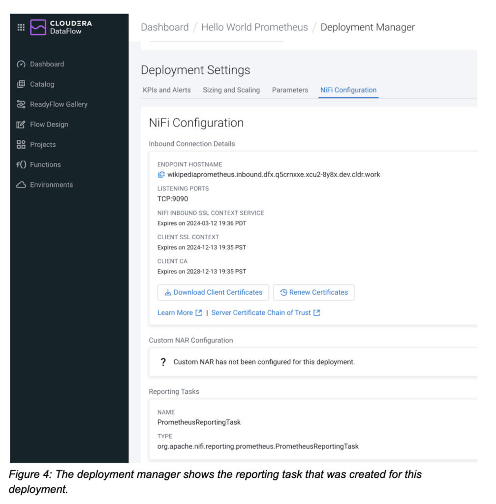 Figure 4: The deployment manager shows the reporting task that was created for this deployment.