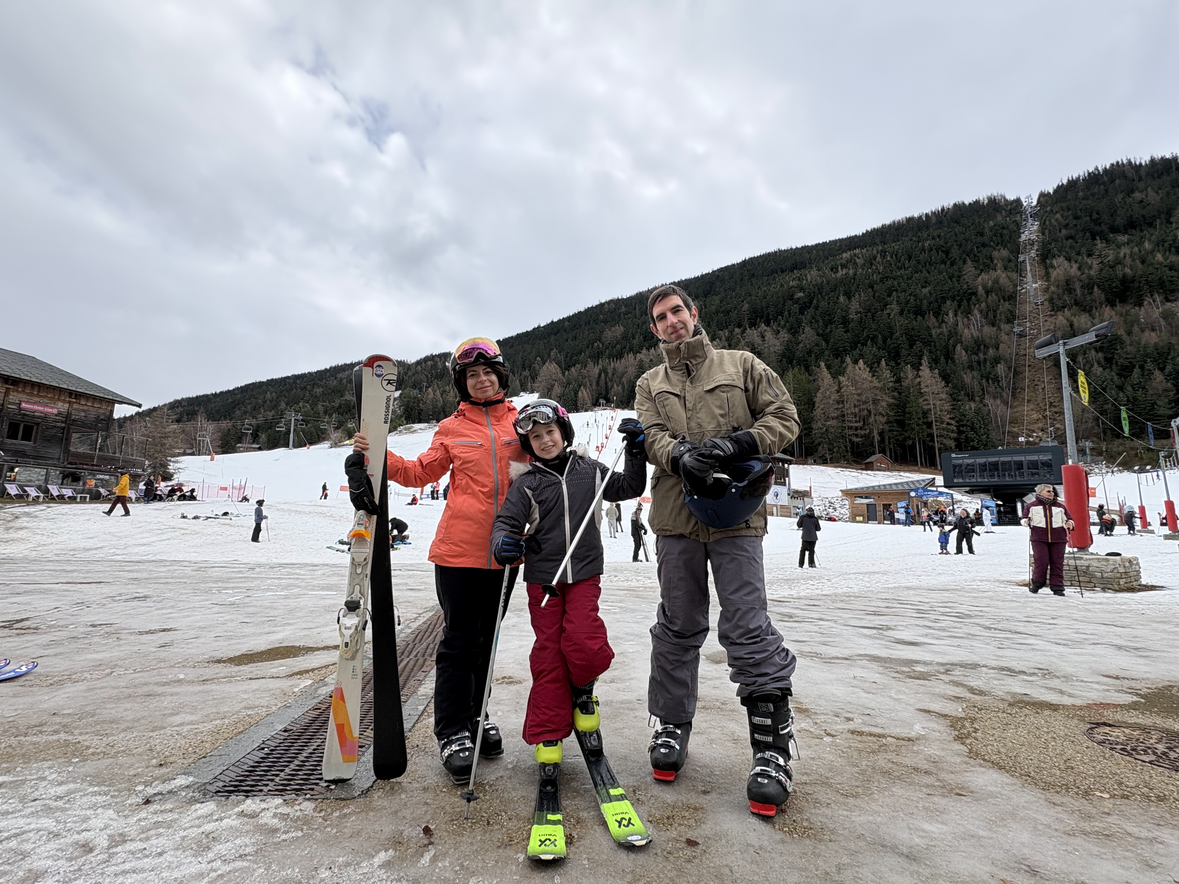 family skiing