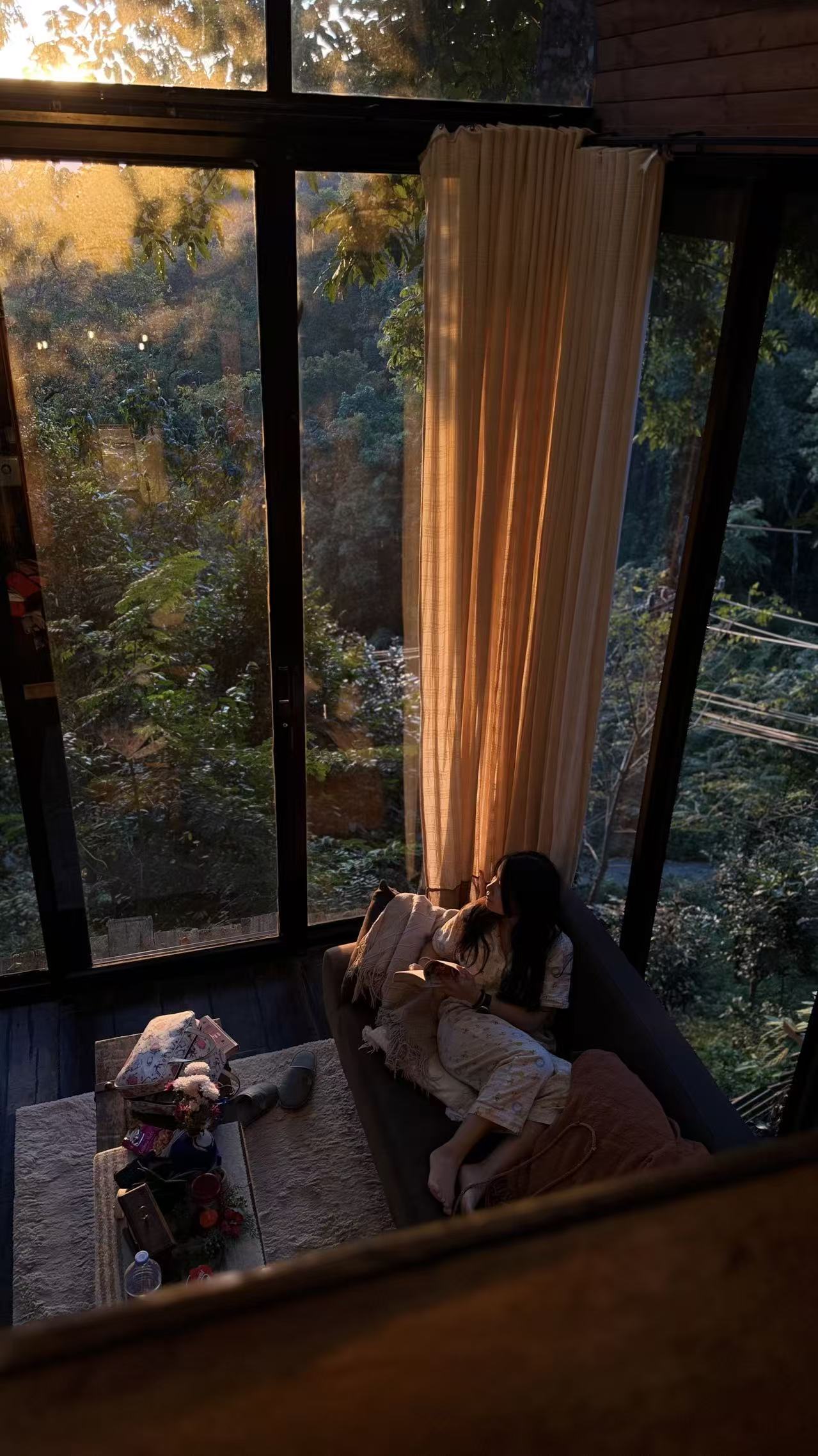 family at home sunset