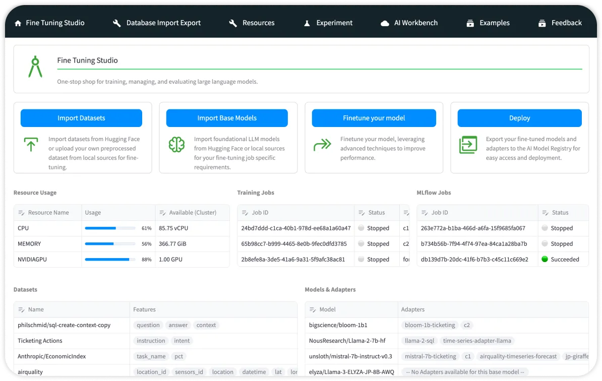 Cloudera AI Studios Fine Tuning Studio screenshot