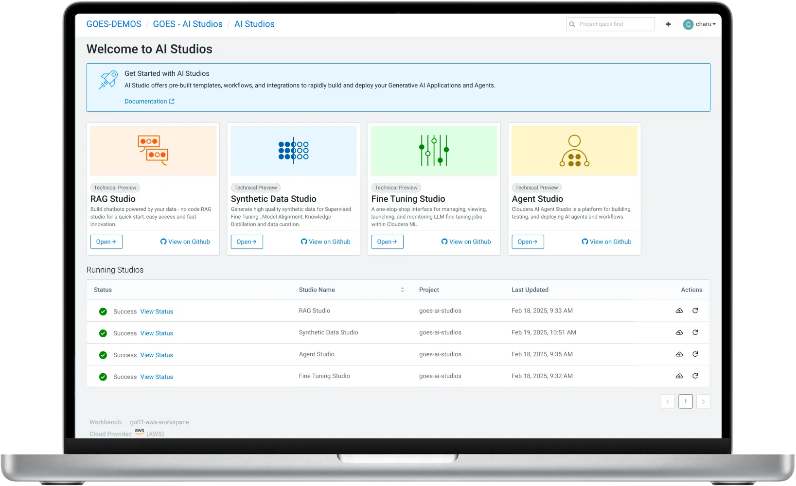 Cloudera AI Studios product screenshot