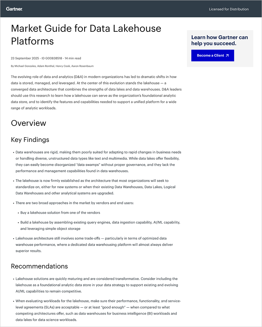 Gartner Market Guide for Data Lakehouse Platforms preview