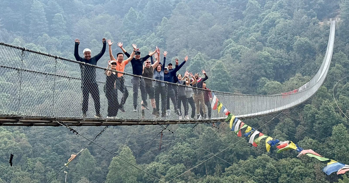 Employees on a bridge in Nepal