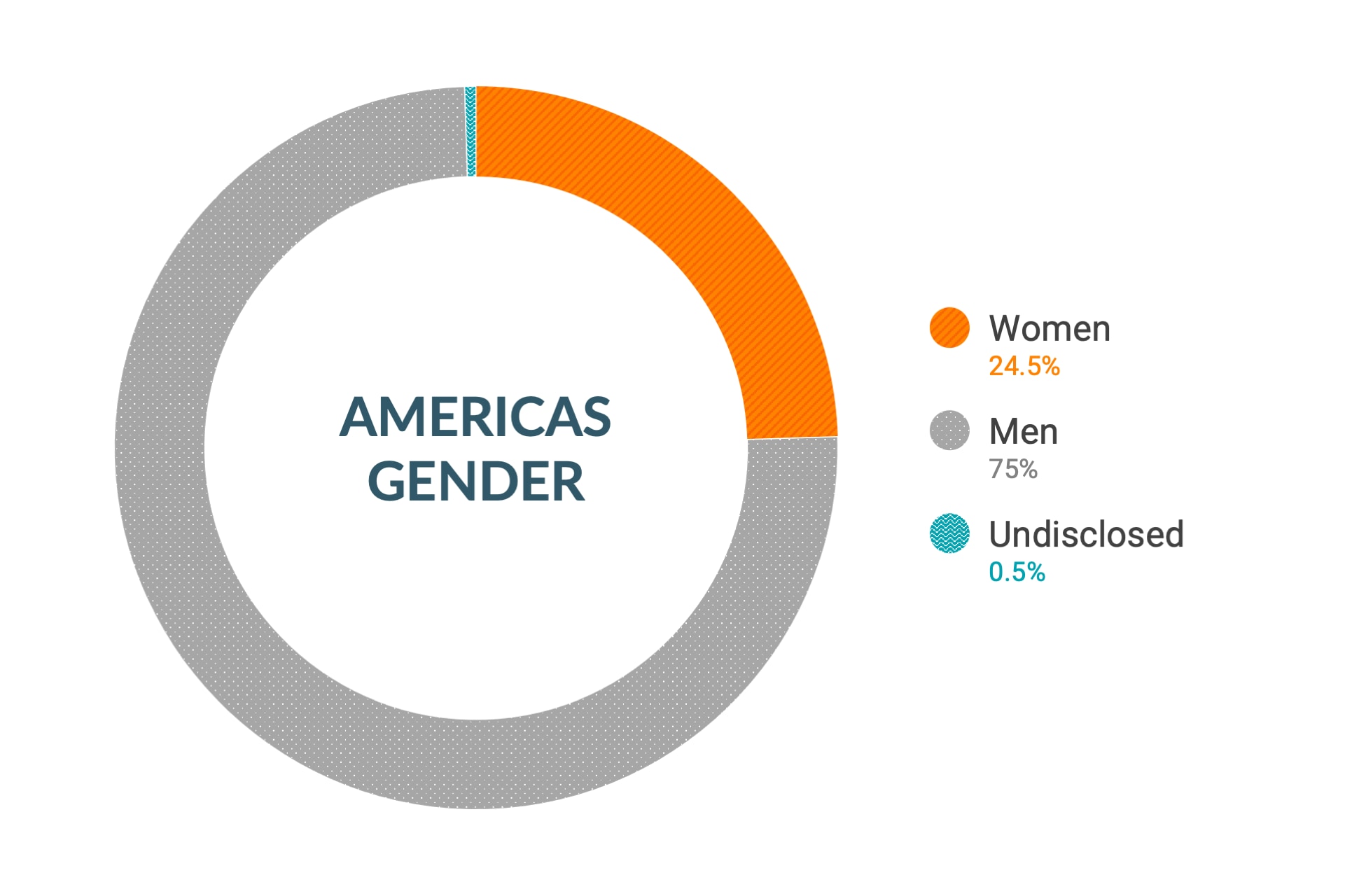 Cloudera Diversity and Inclusion data for Americas Gender: Women 24.5%, Men 75%, Undisclosed 0.5%