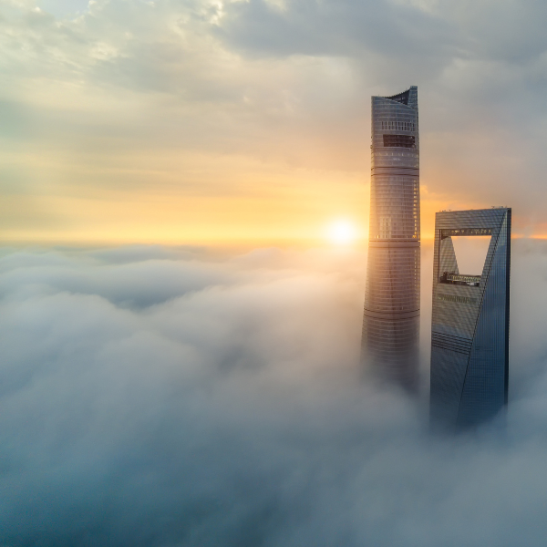 Buildings above the clouds