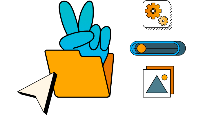 Graphics of a folder, imagery and gears