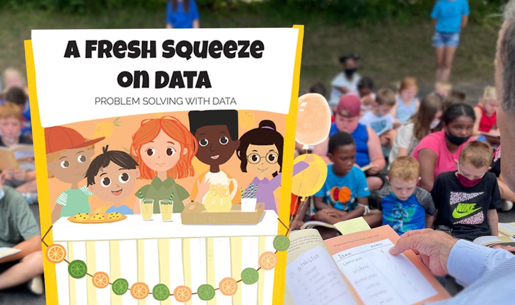 A Fresh Squeeze on Data children's book with children reading it