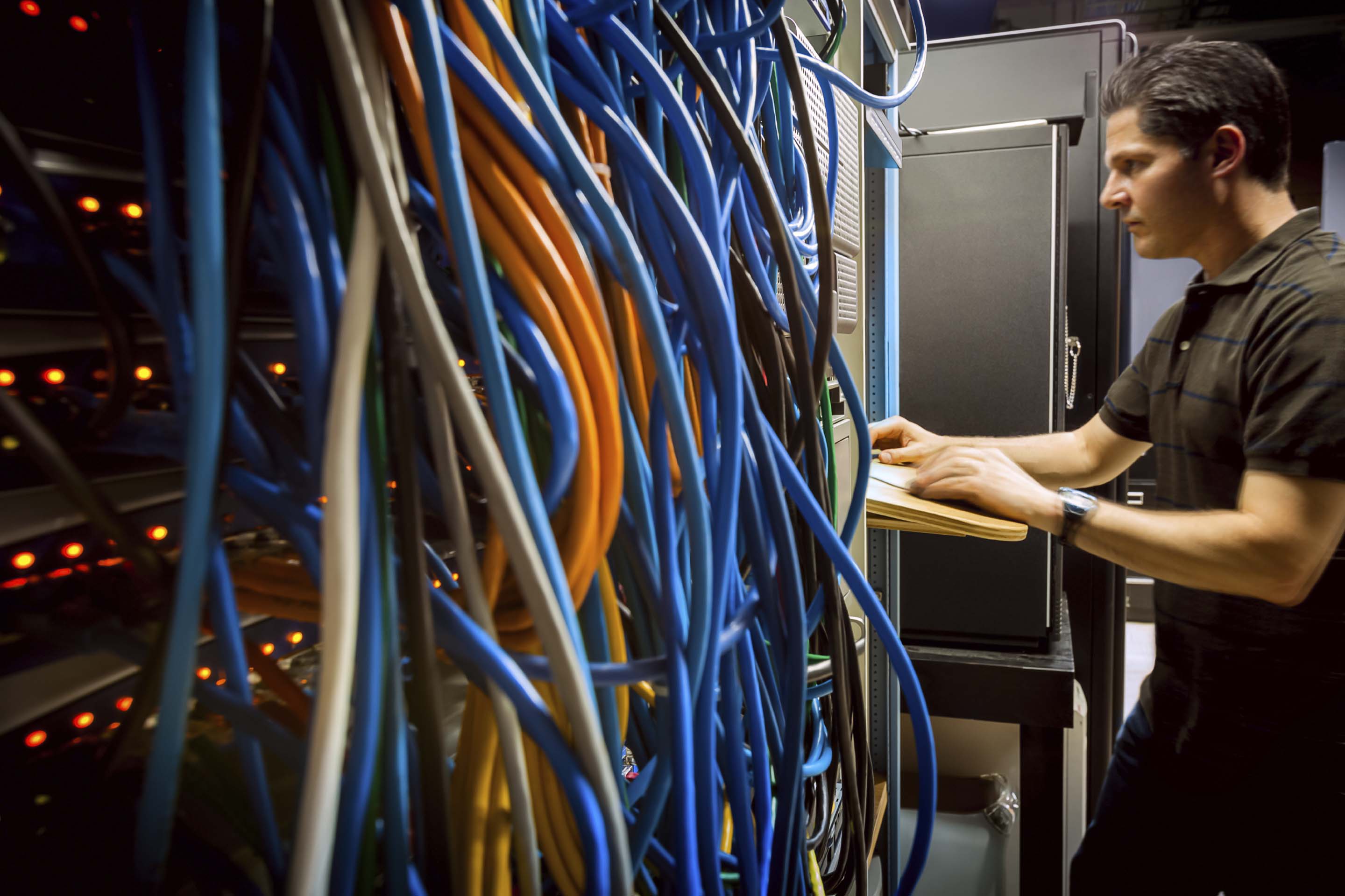 Person working in a server room