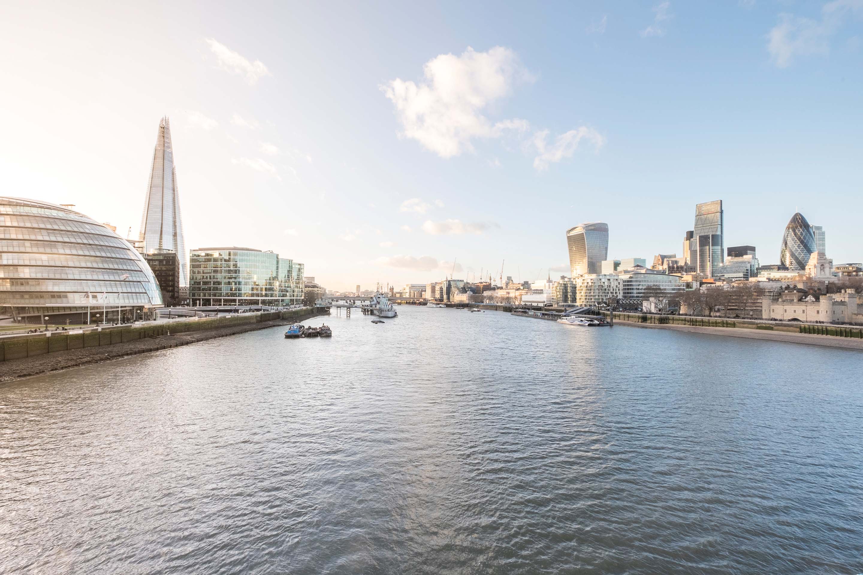 An urban view of London from the Thames