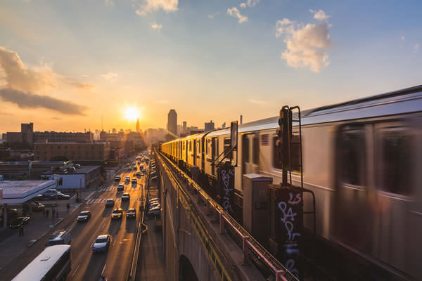 A train at sunset in New York City